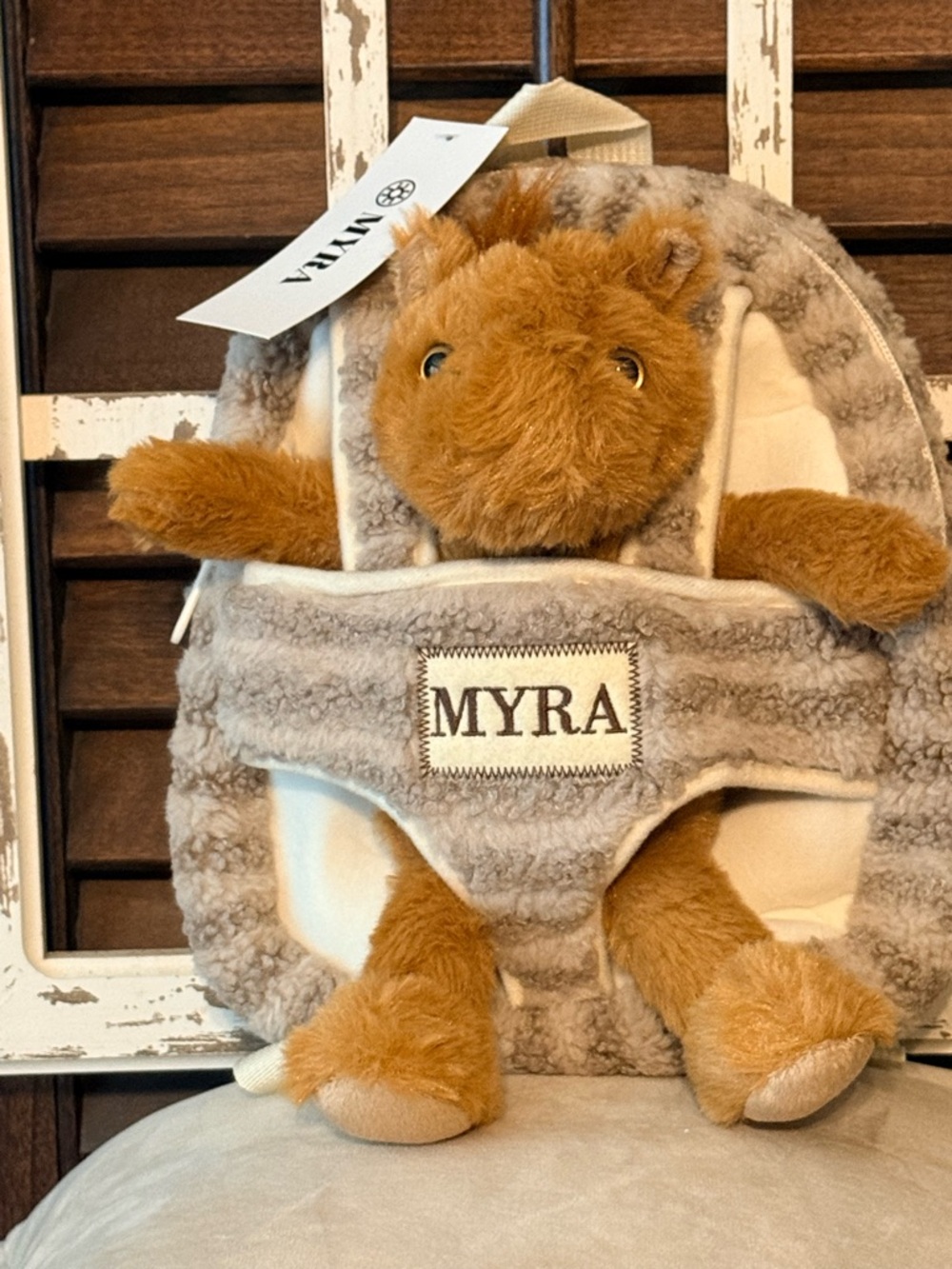 Myra Bag Plush Horse Backpack in Brown and Cream